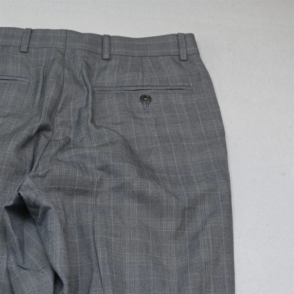 Perry Ellis 36R 30x32 Gray Windowpane Check Mens Jacket Pants Suit